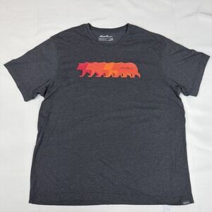 Eddie Bauer Men's XL Gray Bear Silhouette Graphic T-Shirt Cotton Blend Crew Neck